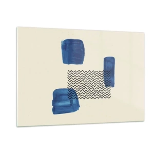 Impression sur verre - Image sur verre - Abstraction moderne avec des accents bleus - 120x80cm - Quatuor abstrait - Décoration murale moderne pour le salon et la chambre ARTTOR