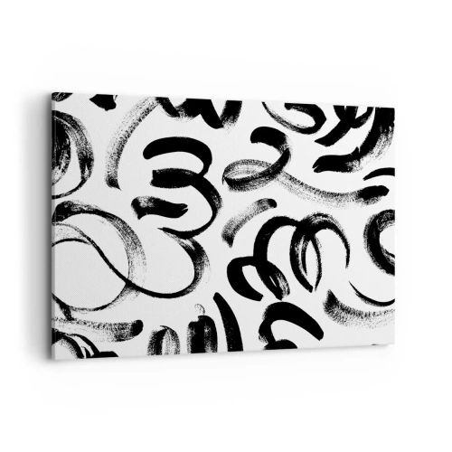 Impression sur toile - Image sur toile - Coups de pinceau abstraits noirs sur fond blanc - 100x70cm - Noir sur blanc - Décoration murale moderne pour le salon et la chambre ARTTOR