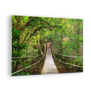 Impression sur verre - Image sur verre - Pont suspendu dans une forêt tropicale - 70x50cm - Parce qu'il y a une plante grimpante dans le jardin - Décoration murale moderne pour le salon et la chambre ARTTOR