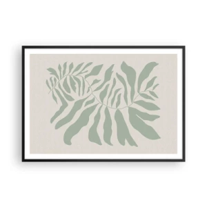 Affiche dans un cadre noir - Poster - Un motif de brindilles délicat avec des feuilles dans une nuance de vert émeraude - 100x70cm - Brindille d'émeraude - Décoration murale moderne pour le salon et la chambre ARTTOR