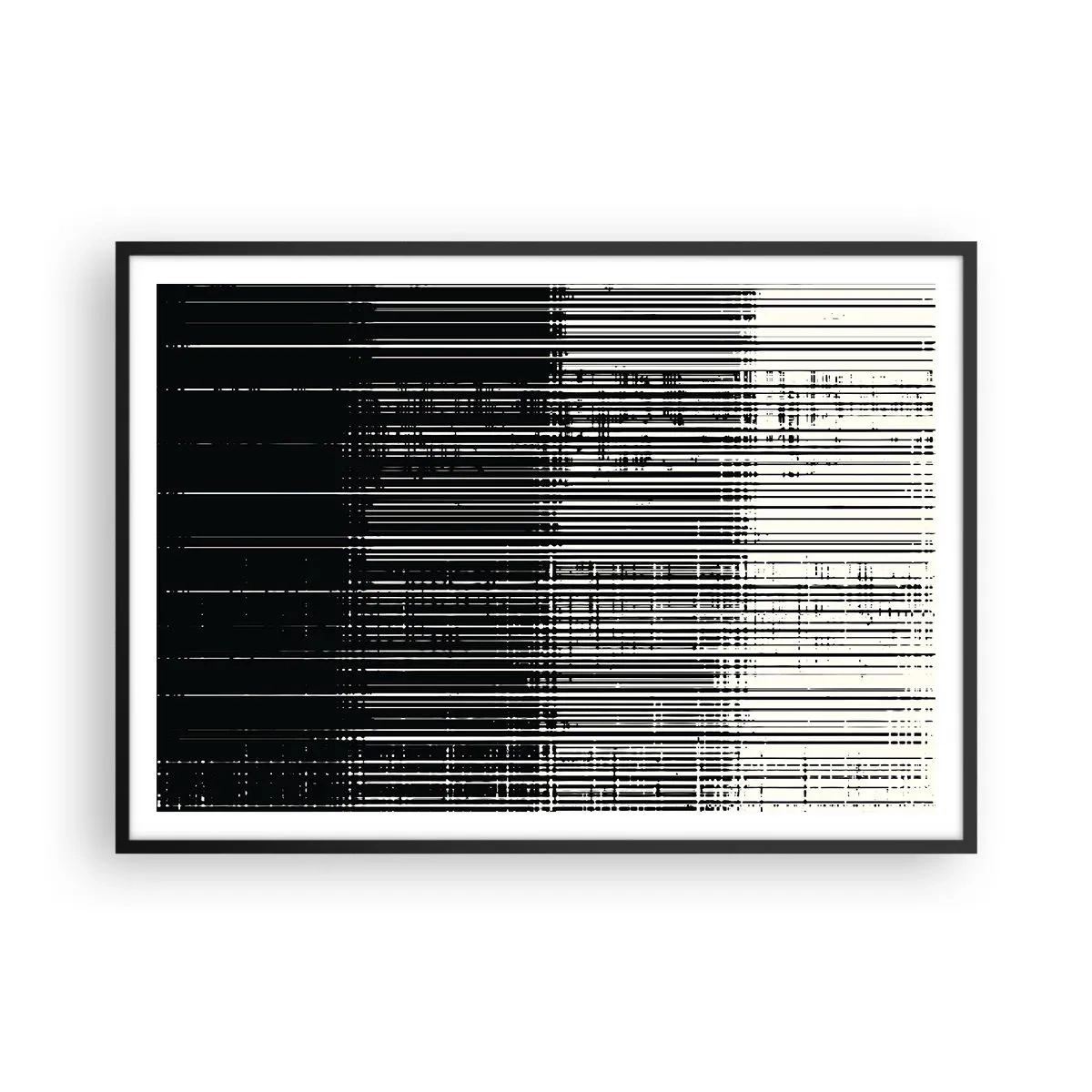 Affiche dans un cadre noir - Poster - Composition abstraite de lignes en noir et blanc contrastés - 100x70cm - Ondes et vibrations - Décoration murale moderne pour le salon et la chambre ARTTOR