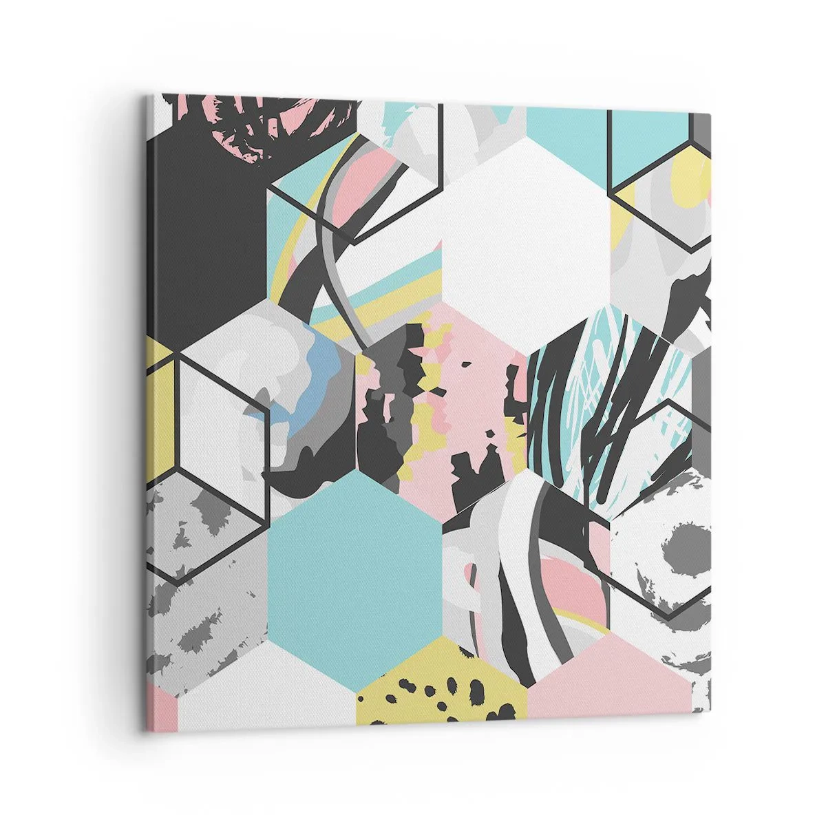 Impression sur toile - Image sur toile - Hexagones et cubes en six couleurs - 60x60 cm