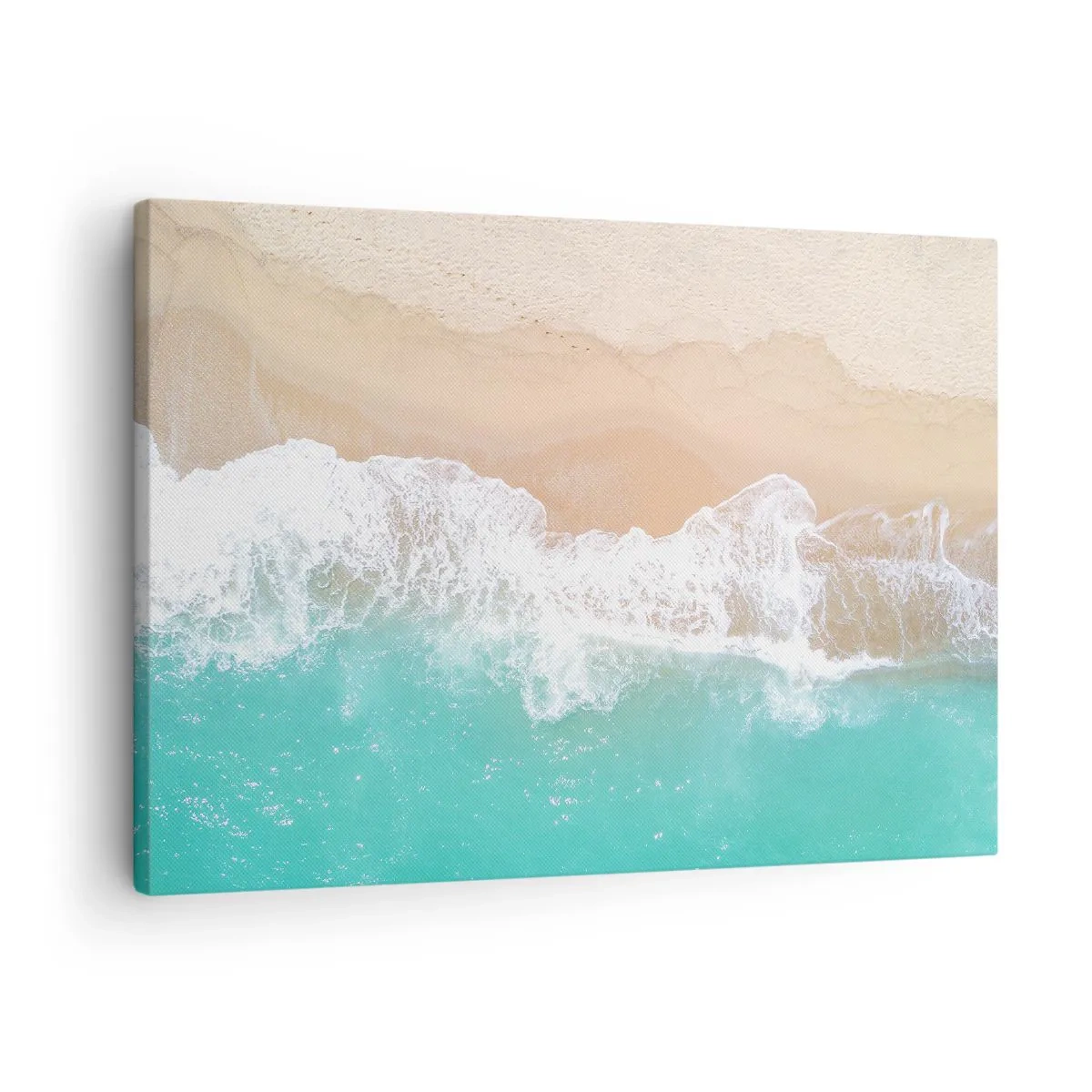 Impression sur toile - Image sur toile - Vue plongeante sur une plage aux eaux turquoise et aux vagues douces - 70x50cm - Caresse de l'océan - Décoration murale moderne pour le salon et la chambre ARTTOR