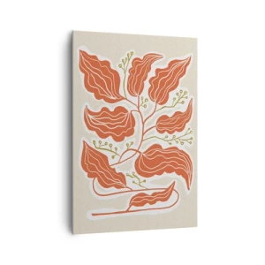 Impression sur toile - Image sur toile - Un motif de feuille minimaliste dans des tons orange et vert. - 70x100cm - Folk et coloré - Décoration murale moderne pour le salon et la chambre ARTTOR