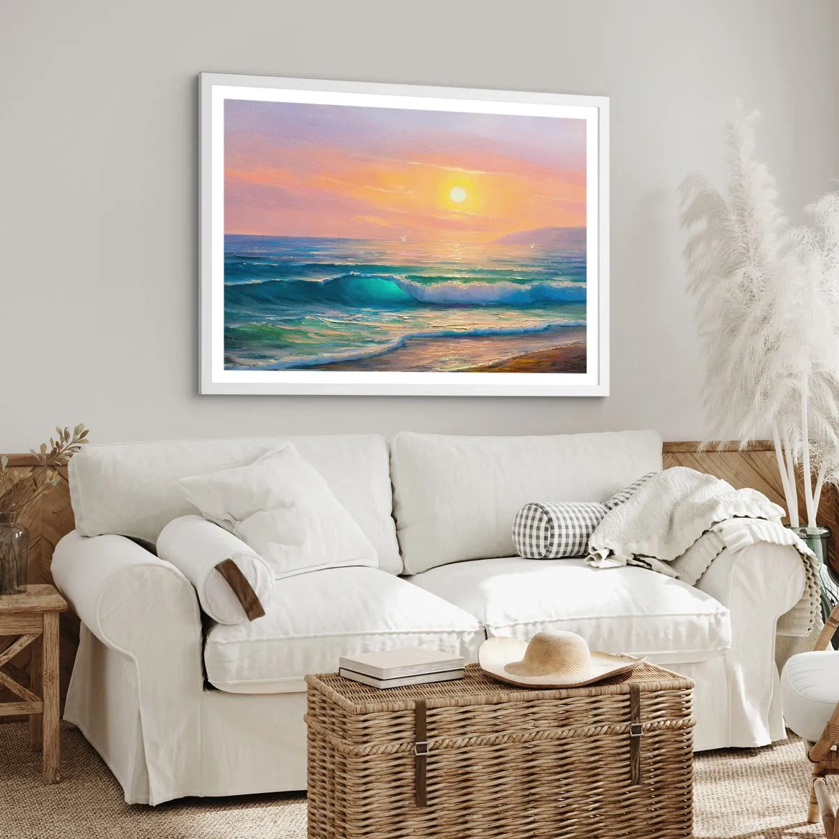 Affiche dans un cadre blanc - Poster - Le chant turquoise des vagues - 100x70 cm