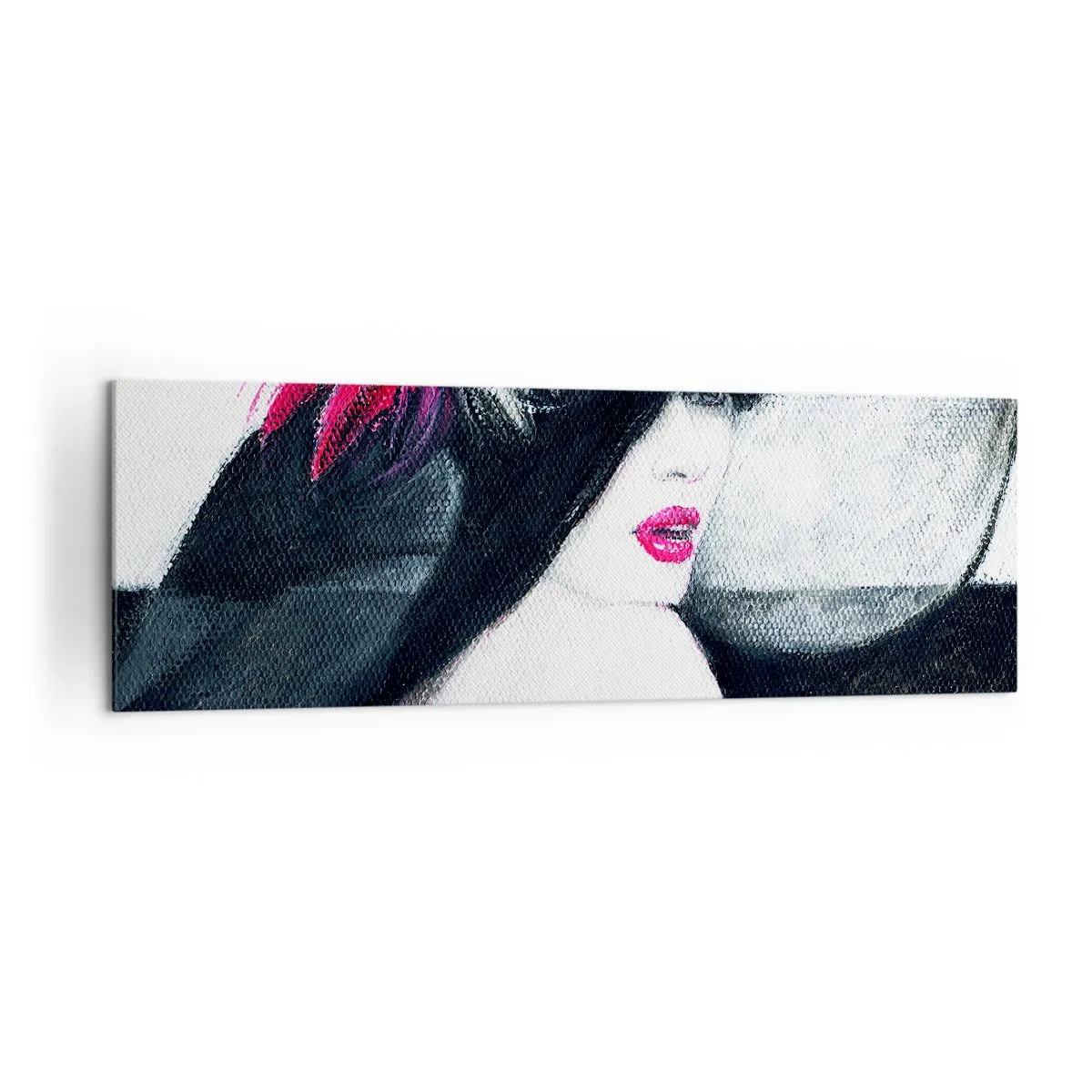 Impression sur toile - Image sur toile - Femme élégante avec un chapeau à plumes - 160x50cm - Toujours un secret - Décoration murale moderne pour le salon et la chambre ARTTOR