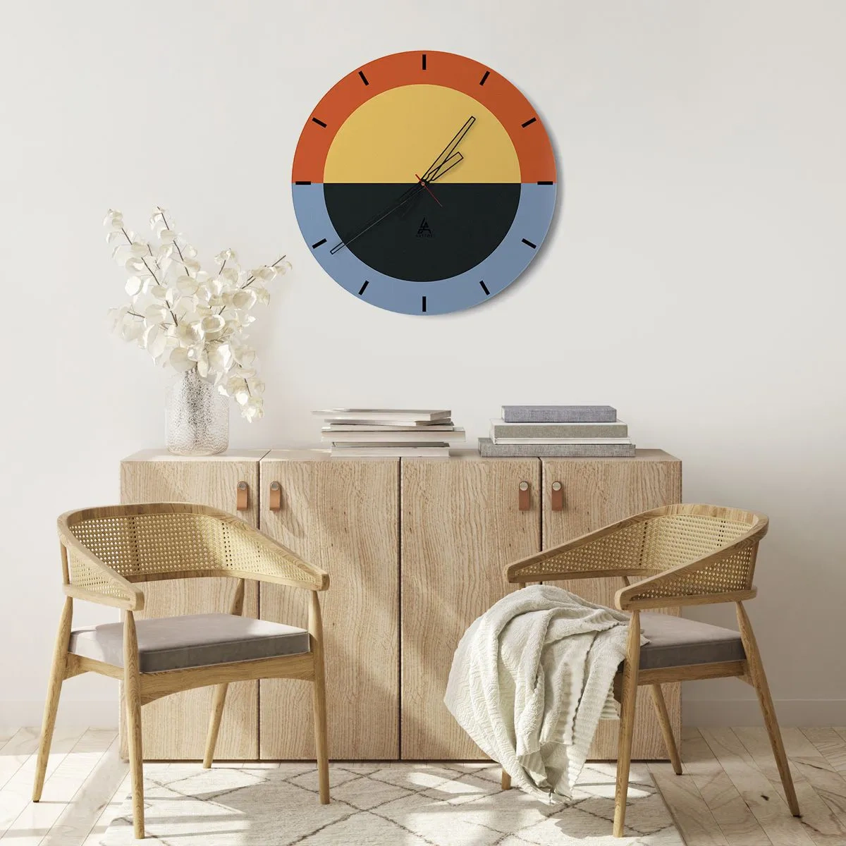 Horloge murale - Pendule murale - Abstraction des couleurs avec contraste de couleurs - 30x30cm - Composition de chaleur et de fraîcheur - Décoration murale moderne pour le salon, la cuisine et la chambre ARTTOR