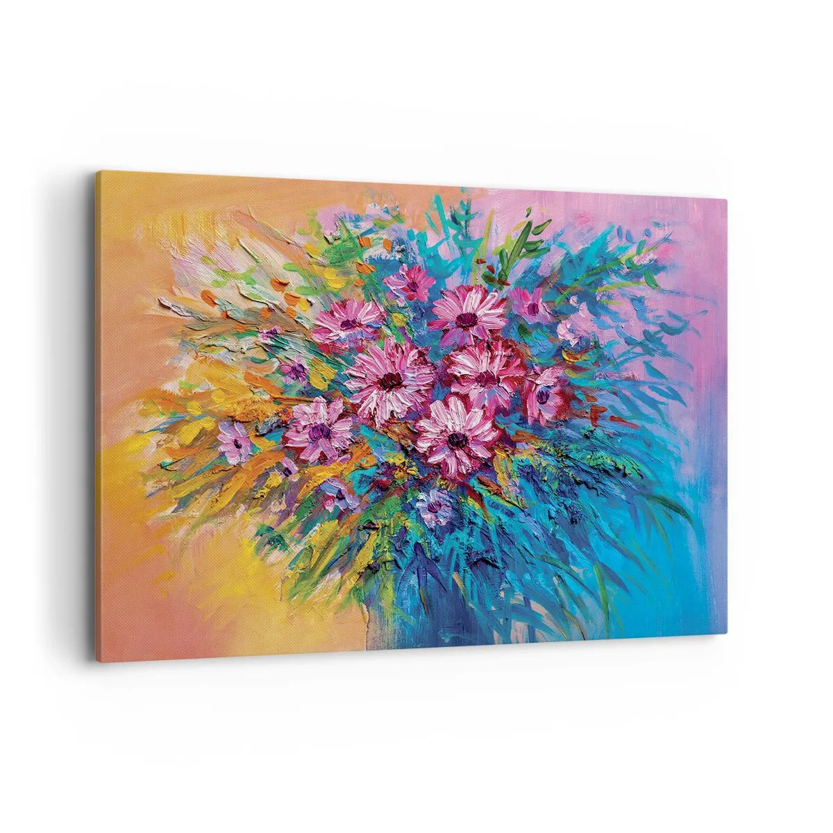 Impression sur toile - Image sur toile - Fleurs colorées dans un bouquet sur un fond de couleur pastel - 120x80cm - Énergie de la vie - Décoration murale moderne pour le salon et la chambre ARTTOR