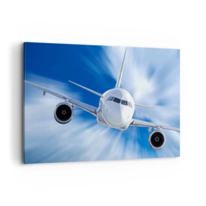 Impression sur toile - Image sur toile - Un avion de ligne en mouvement dans le ciel - 120x80cm - Plus vite que le vent dans le ciel - Décoration murale moderne pour le salon et la chambre ARTTOR