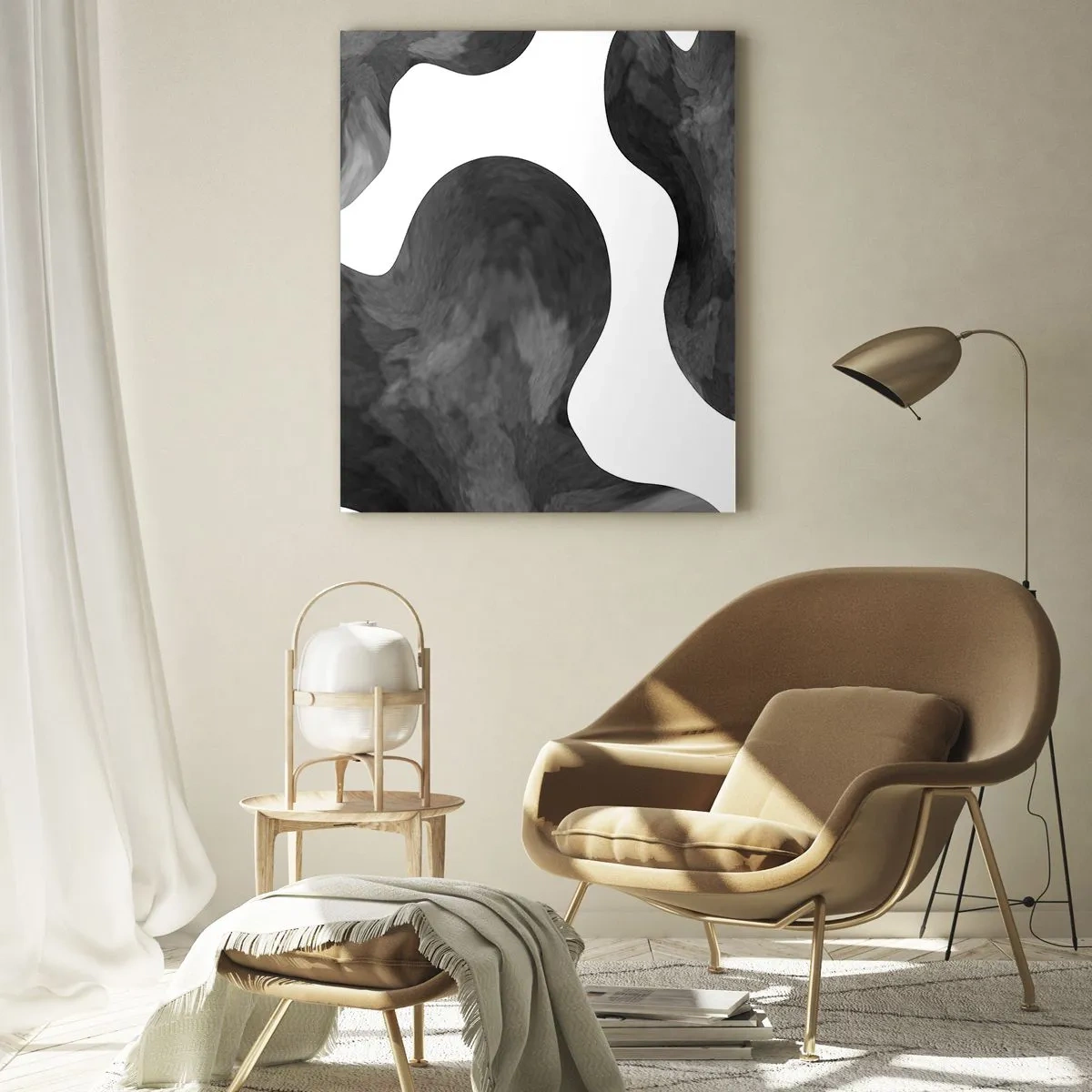 Impression sur verre - Image sur verre - Formes abstraites dans des tons noir et blanc - 50x70cm - La route du lait - Décoration murale moderne pour le salon et la chambre ARTTOR