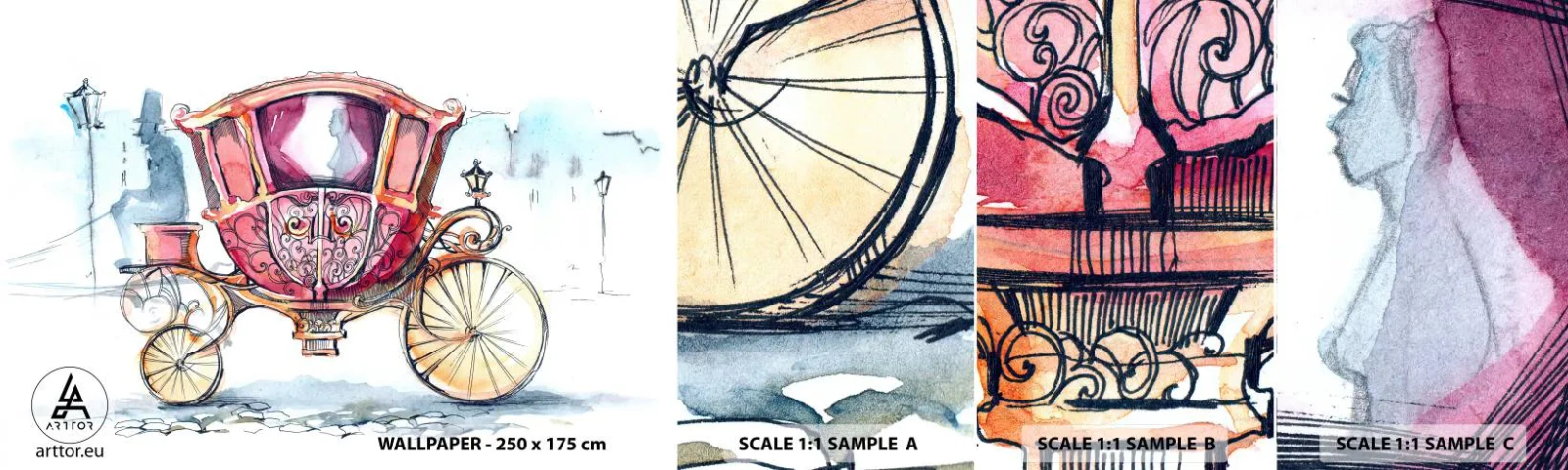 Échantillon de Papier Peint Autocollant Deluxe Sticker - À un mariage ou à un bal ? - Pour les enfants, Le chariot, Voyage - 100x30 cm