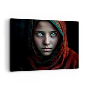 Impression sur toile - Image sur toile - Portrait d'une femme au regard intense aux couleurs chaudes - 100x70cm - Princesse orientale - Décoration murale moderne pour le salon et la chambre ARTTOR