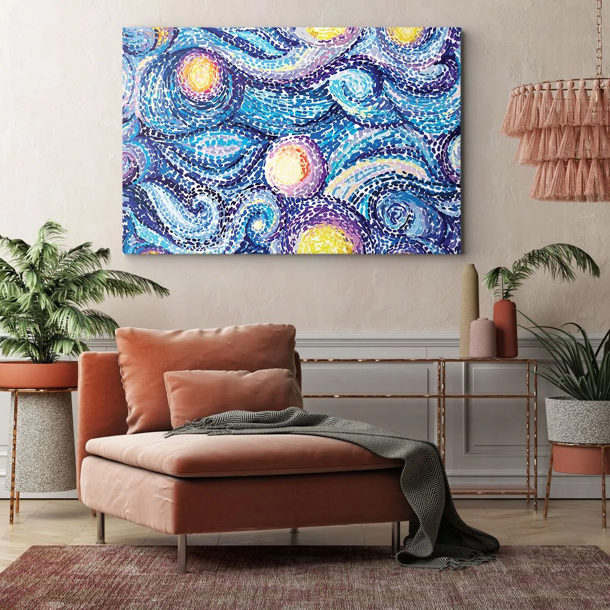 Impression sur toile - Image sur toile - Une interprétation artistique du ciel étoilé dans le style de Van Gogh - 120x80cm - D'après un tableau de van Gogh - Décoration murale moderne pour le salon et la chambre ARTTOR