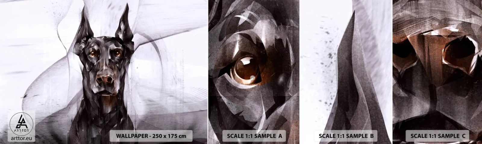 Échantillon De Papier Peint Standard Eco - Né noble - Abstraction, Doberman, Chien - 100x30 cm