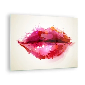 Impression sur verre - Image sur verre - Lèvres abstraites aux couleurs vibrantes - 70x50cm - Une nuance de rouge rougeâtre - Décoration murale moderne pour le salon et la chambre ARTTOR
