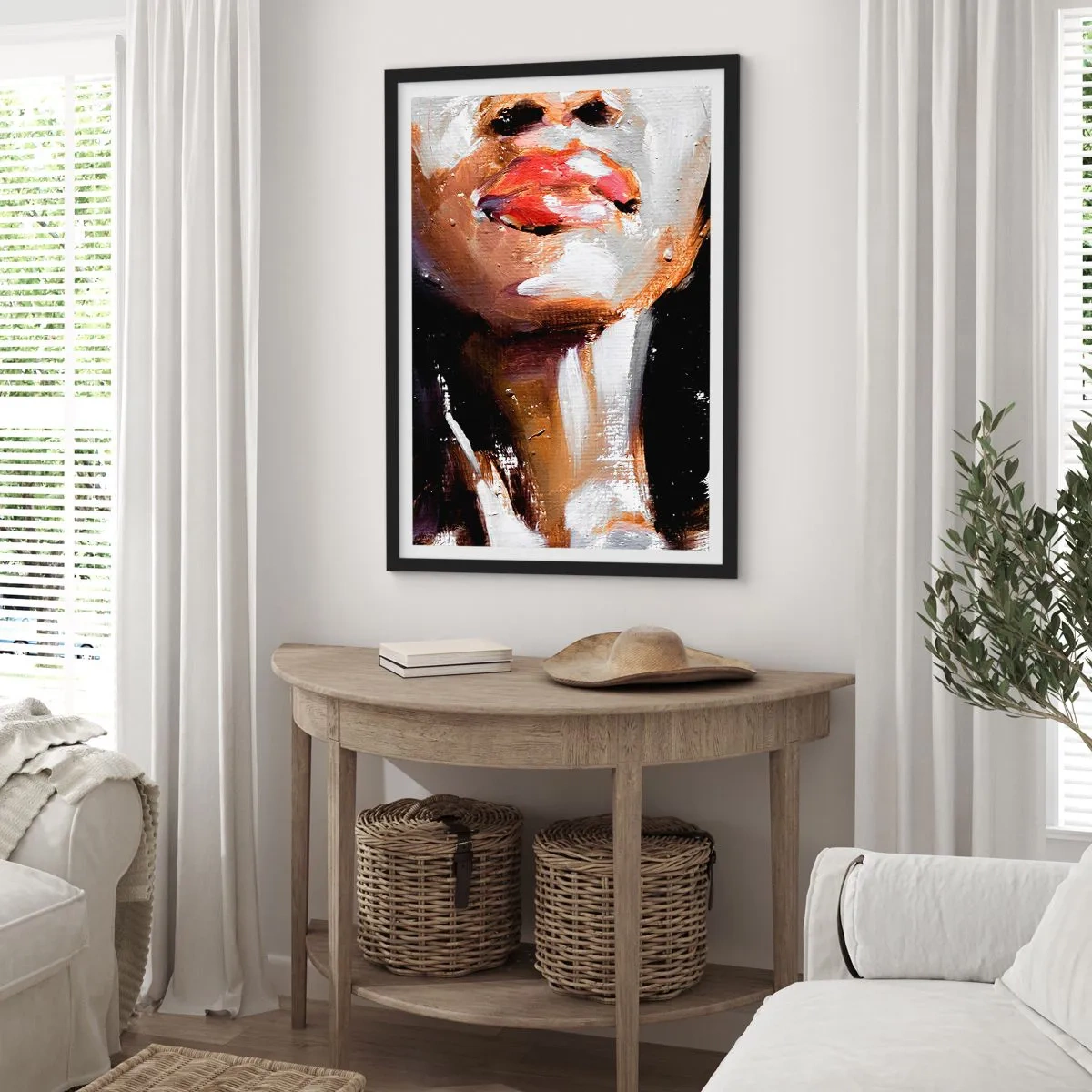 Affiche dans un cadre noir - Poster - Portrait abstrait d'une femme aux lèvres rouges - 50x70cm - Fierté sans préjugés - Décoration murale moderne pour le salon et la chambre ARTTOR