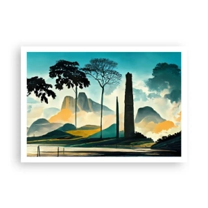 Affiche - Poster - Un paysage pittoresque avec des arbres et des montagnes en arrière-plan - 100x70cm - Toujours de plus en plus haut - Décoration murale moderne pour le salon et la chambre ARTTOR