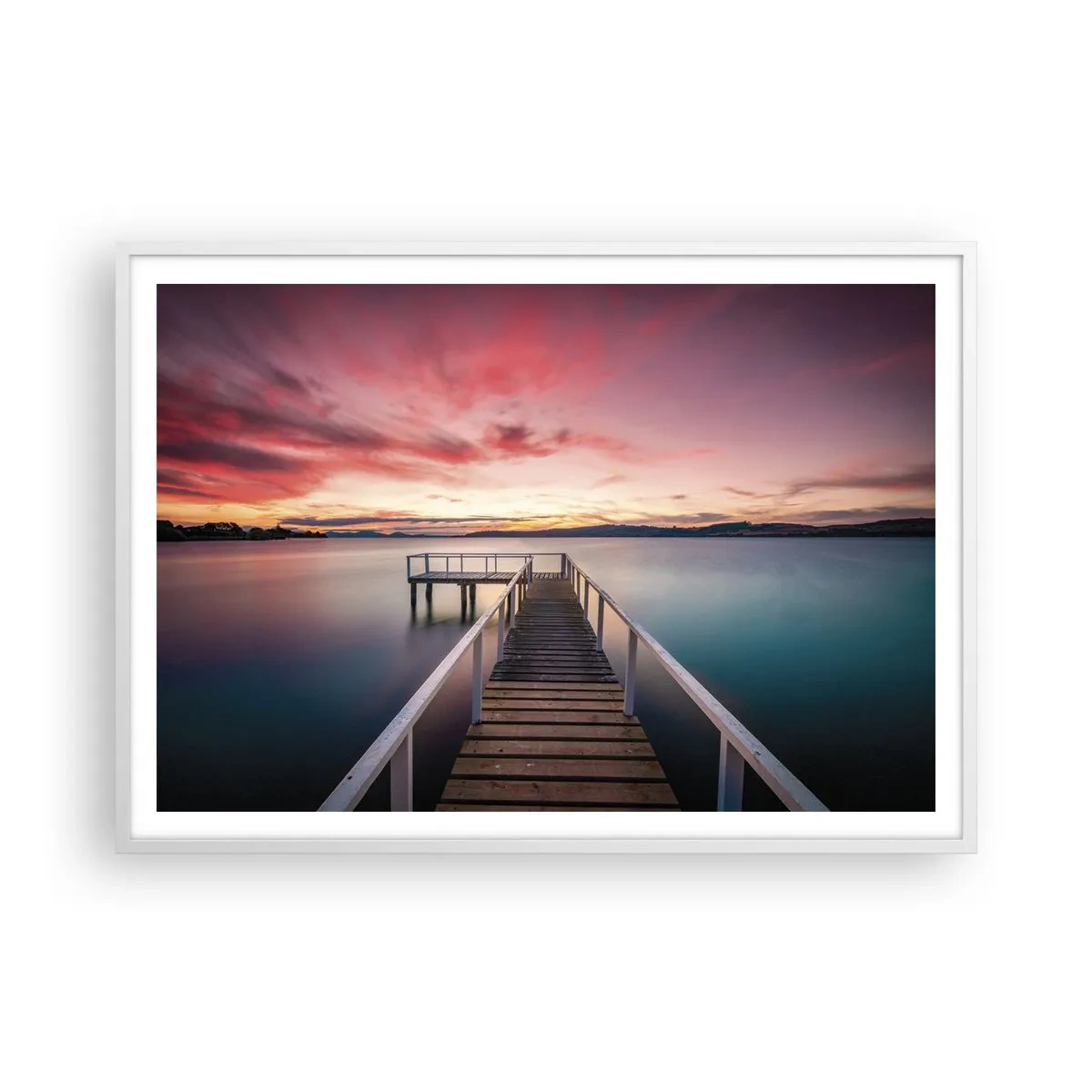 Affiche dans un cadre blanc - Poster - La douce flamme du soir - 100x70 cm