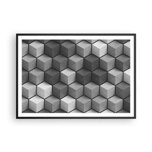 Affiche dans un cadre noir - Poster - Composition géométrique de cubes dans les tons de gris et de noir - 100x70cm - Puzzle cubiste - Décoration murale moderne pour le salon et la chambre ARTTOR
