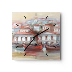 Horloge murale - Pendule murale - Bateaux colorés et bâtiments pittoresques au bord de l'eau dans des tons pastel - 30x30cm - Petite ville heureuse - Décoration murale moderne pour le salon et la chambre ARTTOR