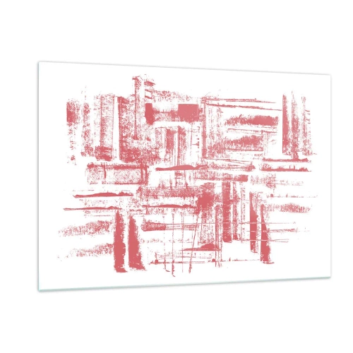 Impression sur verre - Image sur verre - Une composition abstraite en rouge ressemblant au contour de l'architecture urbaine. - 120x80cm - La ville rouge - Décoration murale moderne pour le salon et la chambre ARTTOR