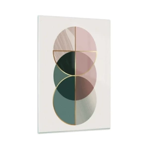 Impression sur verre - Image sur verre - Une composition abstraite de formes géométriques et de lignes dorées. - 80x120cm - Cercles après cercles - Décoration murale moderne pour le salon et la chambre ARTTOR