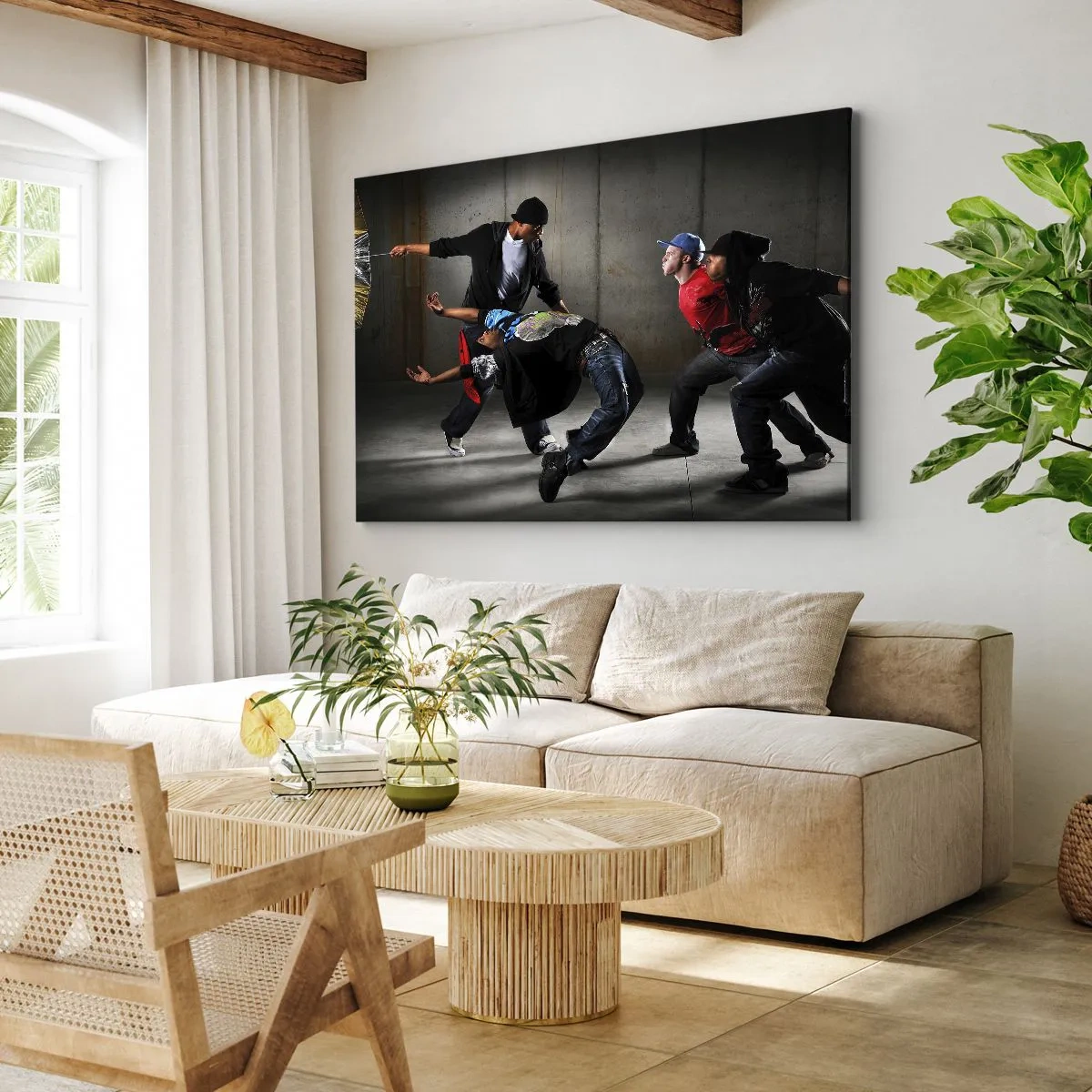 Impression sur toile - Image sur toile - Un groupe de danseurs hip-hop dans une chorégraphie dynamique - 120x80cm - Danser avec le vent de la rue - Décoration murale moderne pour le salon et la chambre ARTTOR
