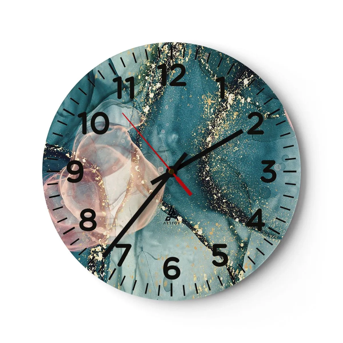 Horloge murale - Pendule murale - Soie bleu, tulle rose - 30x30 cm