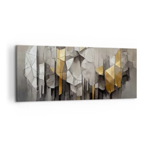 Impression sur toile - Image sur toile - Abstraction géométrique dans les tons d'or et de gris - 120x50cm - Composition de glace et de lumière - Décoration murale moderne pour le salon et la chambre ARTTOR