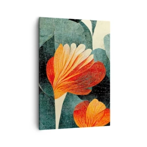 Impression sur toile - Image sur toile - Fleurs aux tons intenses d'orange et de vert - 50x70cm - La chaleur des tropiques et la fraîcheur de la verdure - Décoration murale moderne pour le salon et la chambre ARTTOR