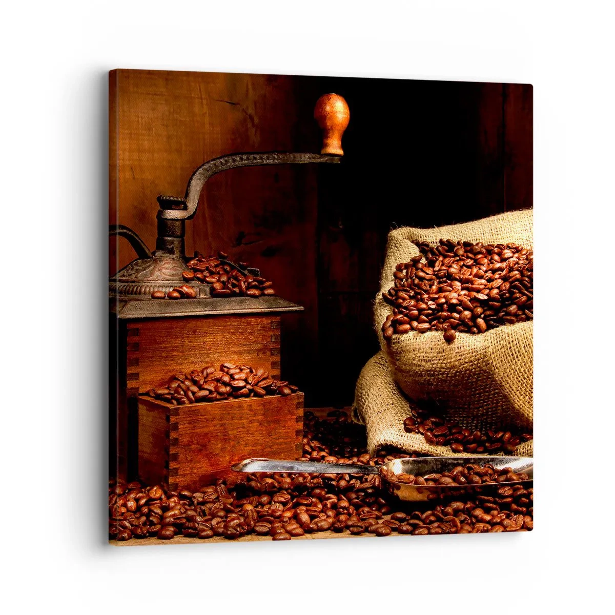 Impression sur toile - Image sur toile - Nature morte avec grains de café et moulin - 30x30 cm