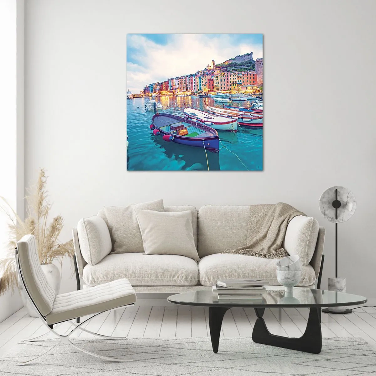 Impression sur verre - Image sur verre - Soirée colorée au port - 30x30 cm