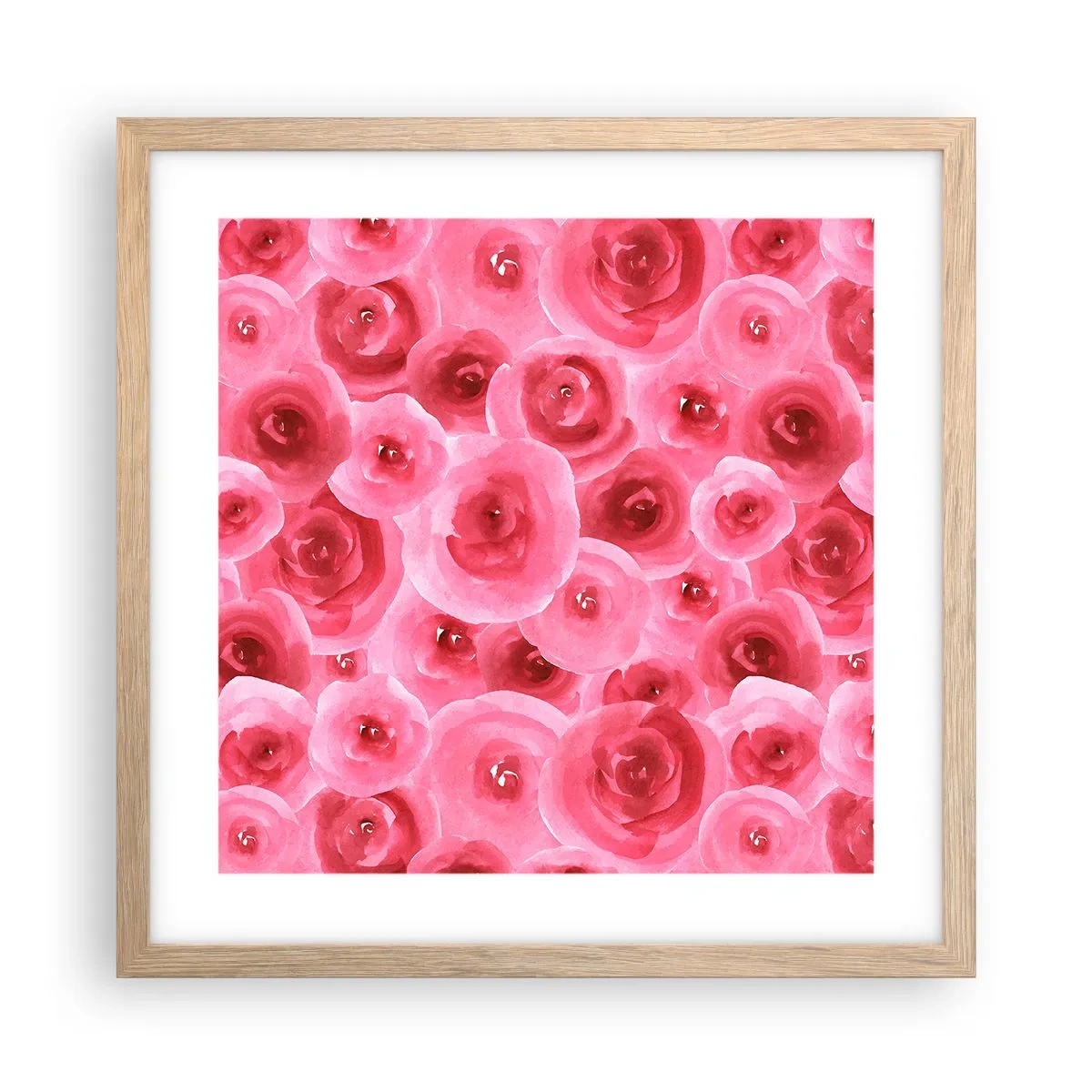 Affiche dans un chêne clair - Poster - Roses en-haut et en-bas - 40x40 cm