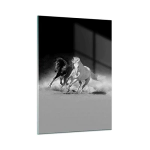Impression sur verre - Image sur verre - Chevaux au galop en noir et blanc - 50x70cm - Galop de la liberté - Décoration murale moderne pour le salon et la chambre ARTTOR