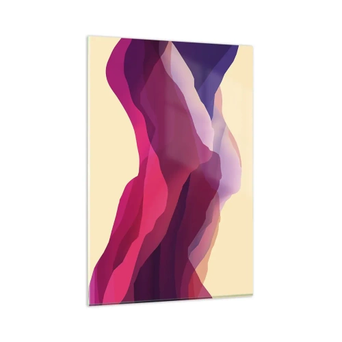 Impression sur verre - Image sur verre - Vagues abstraites dans des tons violets et roses sur un fond clair - 80x120cm - Vagues pourpre - Décoration murale moderne pour le salon et la chambre ARTTOR