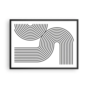 Affiche dans un cadre noir - Poster - Une peinture abstraite avec des lignes noires créant des motifs géométriques sur un fond blanc. - 70x50cm - En plein virage - Décoration murale moderne pour le salon et la chambre ARTTOR