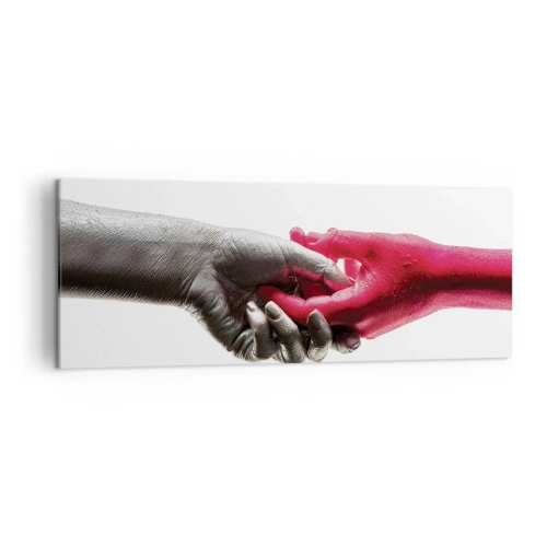 Impression sur toile - Image sur toile - Aiguilles symboliques en argent et rouge - 140x50cm - Ensemble, bien que différents - Décoration murale moderne pour le salon et la chambre ARTTOR