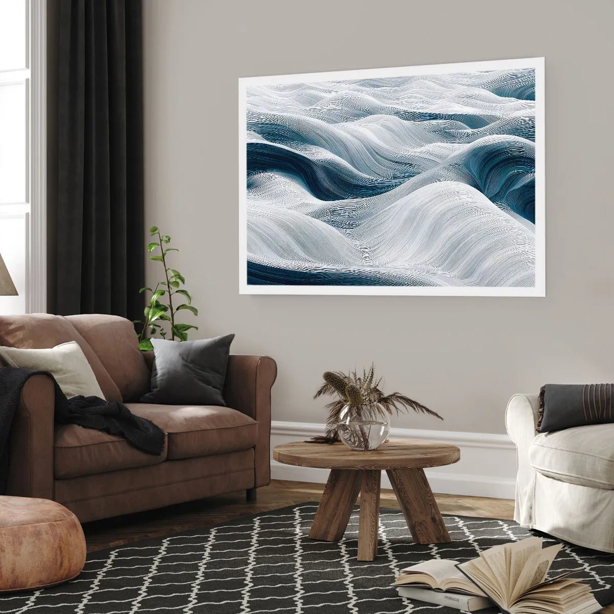 Affiche - Poster - Vagues blanches et bleues - 91x61 cm