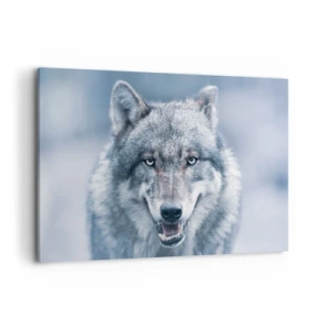 Impression sur toile - Image sur toile - Un loup au regard intense dans un paysage hivernal - 120x80cm - Relèverez-vous le défi ? - Décoration murale moderne pour le salon et la chambre ARTTOR