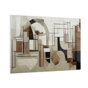 Impression sur verre - Image sur verre - Paysage géométrique dans les tons marron et beige - 100x70cm - Paysage urbain 2.0 - Décoration murale moderne pour le salon et la chambre ARTTOR