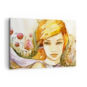 Impression sur toile - Image sur toile - Portrait d'une femme aux couleurs aquarelles au regard intense - 100x70cm - Un regard émeraude qui calme la colère - Décoration murale moderne pour le salon et la chambre ARTTOR