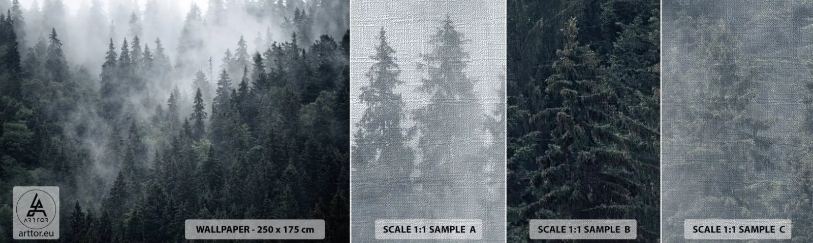 Échantillon de Papier Peint Premium Canvas - Aube de la forêt - Paysage, Forêt, Nature - 100x30 cm