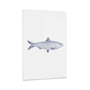 Impression sur verre - Image sur verre - Illustration d'un poisson dans des tons de bleu sur fond clair - 80x120cm - Salutations des mers du nord - Décoration murale moderne pour le salon et la chambre ARTTOR