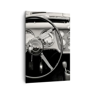 Impression sur toile - Image sur toile - Intérieur de voiture classique noir et blanc - 70x100cm - Rêve de collectionneur - Décoration murale moderne pour le salon et la chambre ARTTOR