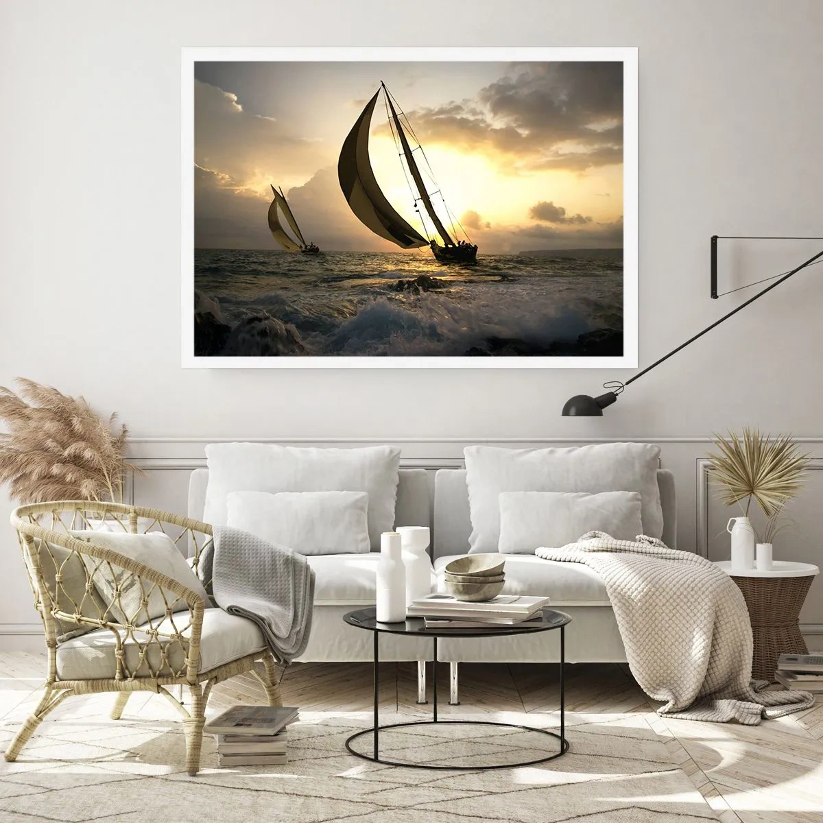 Affiche - Poster - Voiliers en mer au coucher du soleil - 100x70cm - Avec le vent et contre le vent - Décoration murale moderne pour le salon et la chambre ARTTOR