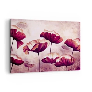 Impression sur toile - Image sur toile - Fleurs aux tons rouges et blancs sur un fond subtil - 100x70cm - Pétale rouge et blanc - Décoration murale moderne pour le salon et la chambre ARTTOR