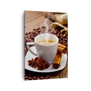 Impression sur toile - Image sur toile - Une tasse de café à la cannelle et à l'anis sur un fond de grains de café - 70x100cm - Saveur et arôme épicés - Décoration murale moderne pour le salon et la chambre ARTTOR