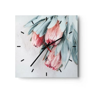 Horloge murale - Pendule murale - Fleurs de protéa roses subtiles sur fond clair - 30x30cm - Honte de leur propre beauté - Décoration murale moderne pour le salon et la chambre ARTTOR