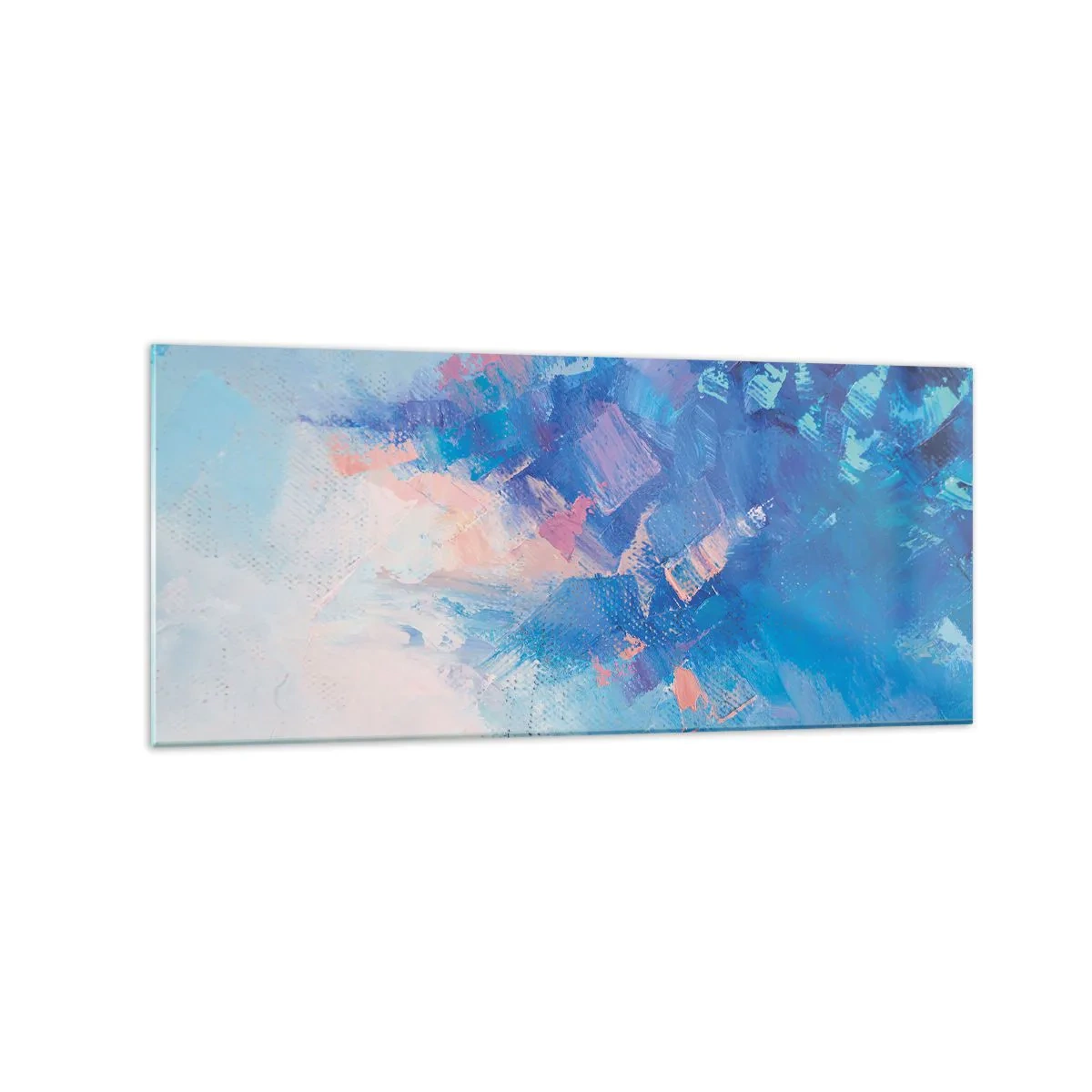 Impression sur verre - Image sur verre - Composition abstraite dans les tons de bleu et de rose - 120x50cm - Abstraction hivernale - Décoration murale moderne pour le salon et la chambre ARTTOR