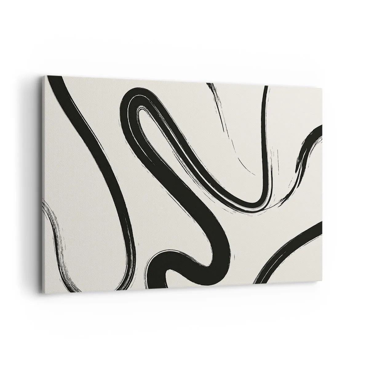 Impression sur toile - Image sur toile - Lignes courbes noires et blanches sur fond clair - 100x70cm - Fantaisie en noir et blanc - Décoration murale moderne pour le salon et la chambre ARTTOR